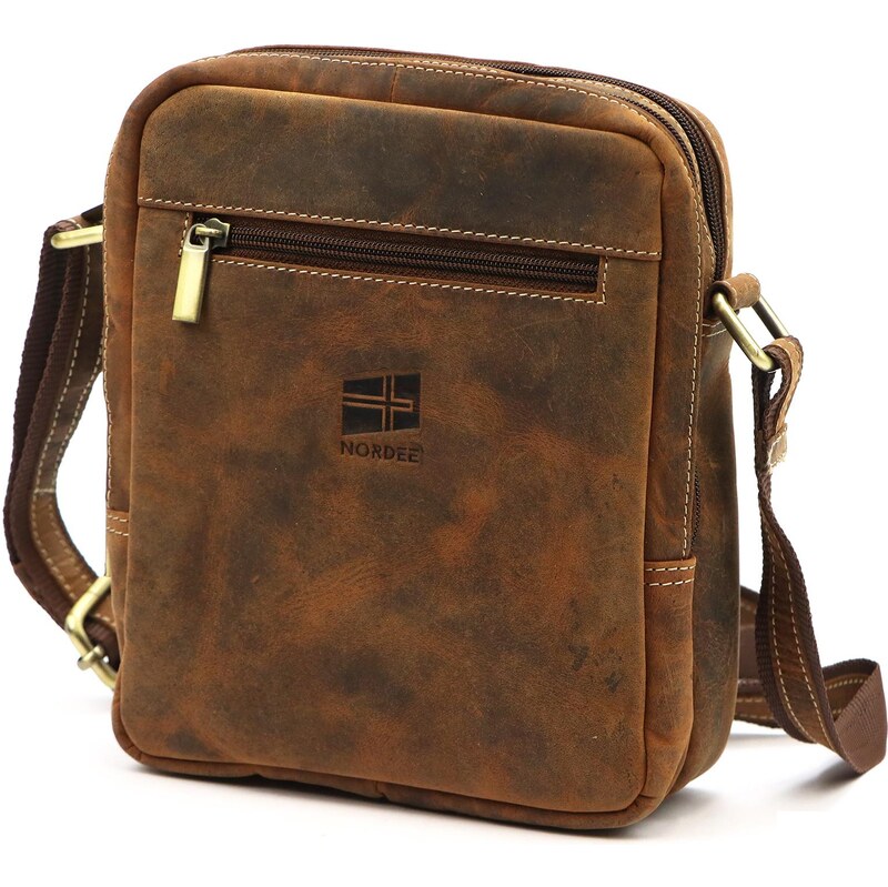 Pánska kožená crossbody taška – brúsená hnedá Nordee 66781560