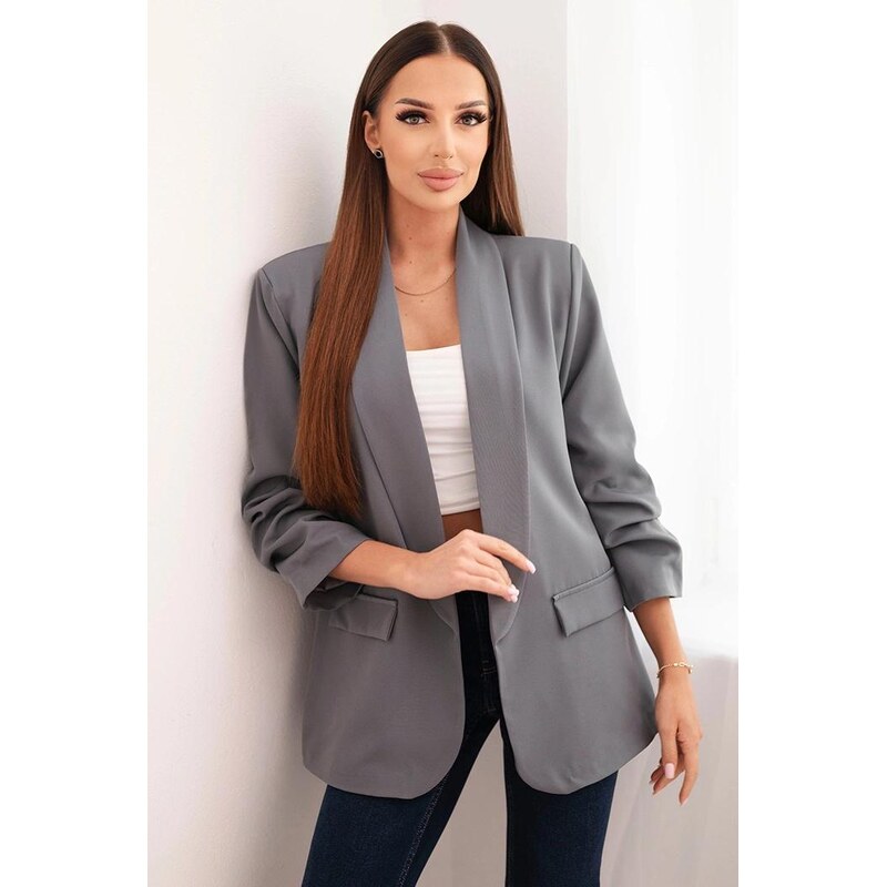 MladaModa Elegantné sako s nariasenými rukávmi model 9709 tmavošedé 66786673