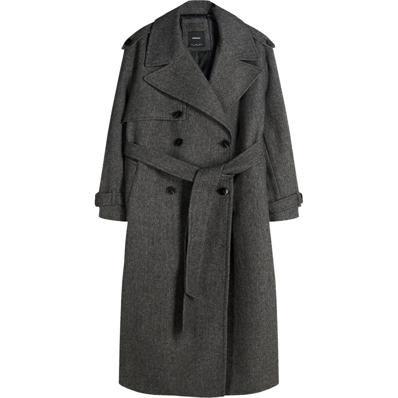 Bershka Prechodný kabát antracitová / svetlosivá 66222701