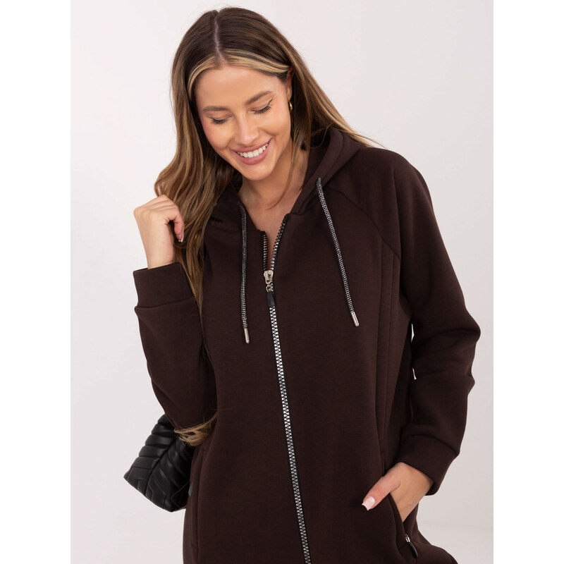 RELEVANCE Dámska mikina s kapucňou a zipsom, tmavohnedá 66787429