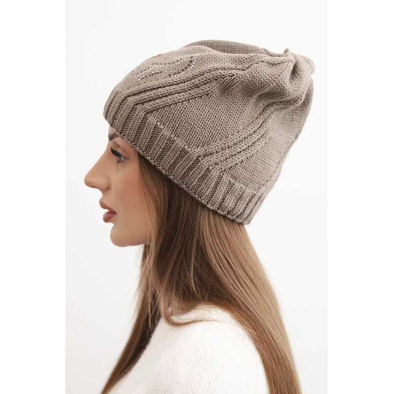 Kesi Dámska zimná čiapka s vlnou a ozdobami K480 mocha 66789611