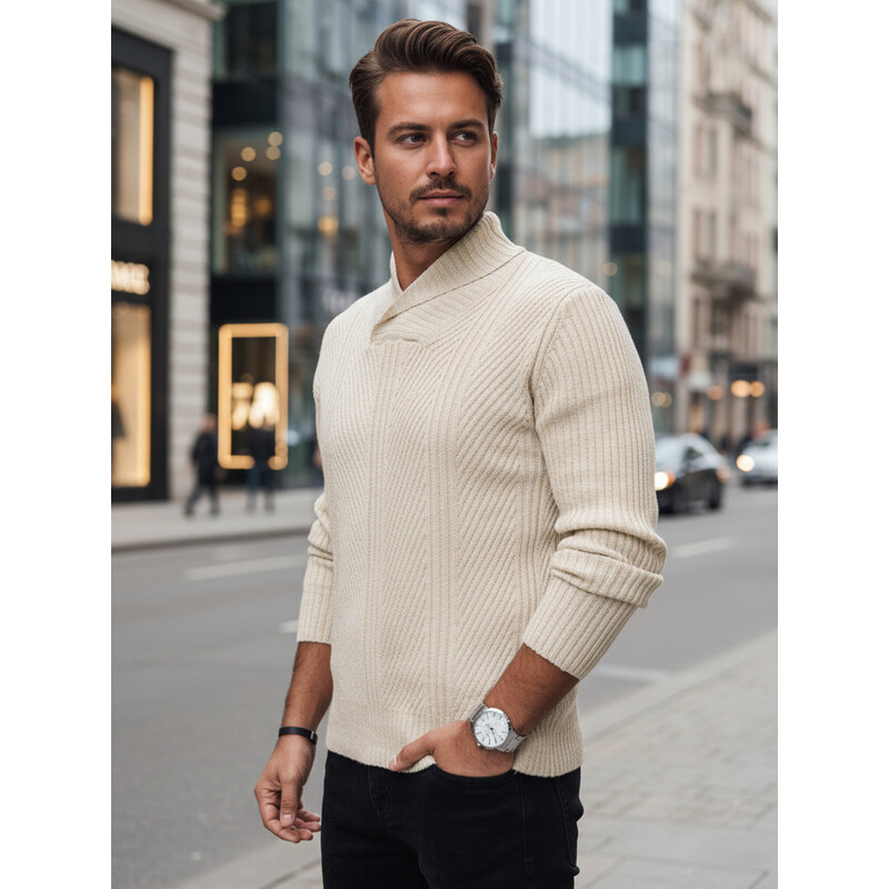 Pánsky béžový sveter s košeľovým golierom Dstreet WX2258z 66788475