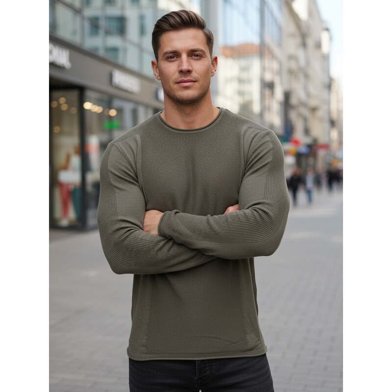 Dstreet Pánsky khaki sveter WX2310z 66788473