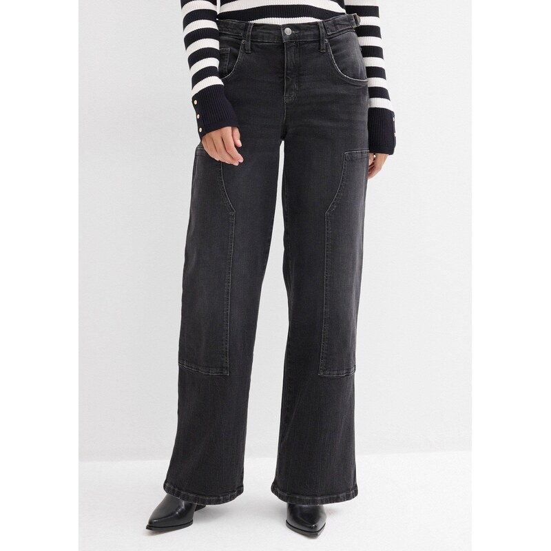 bonprix Džínsy Wide Leg, stredná výška pásu, farba šedá 65432079
