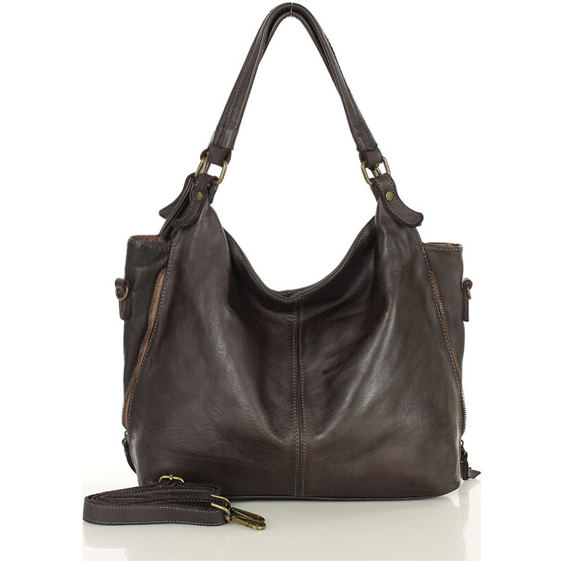 MARCO MAZZINI Tmavo hnedá kožená kabelka v47i 67758236