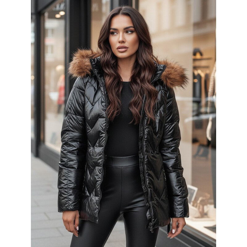 BASIC Čierna lesklá krátka bunda LANE TY4515z 66801158