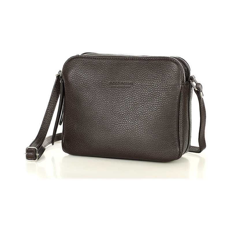 MARCO MAZZINI Tmavohnedá dvojkomorová kožená crossbody kabelka (L156z) 66801194