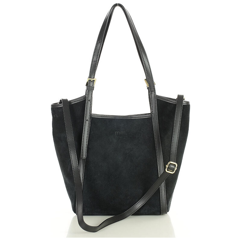 MARCO MAZZINI Čierna priestranná kožená shopper kabelka (s294a) 66801202