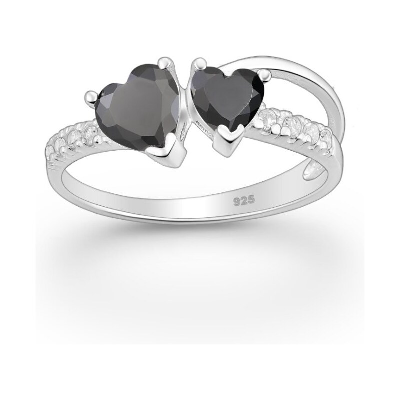 Strieborný prsteň Amoretta – dvojité srdcia ČIERNY 66799199