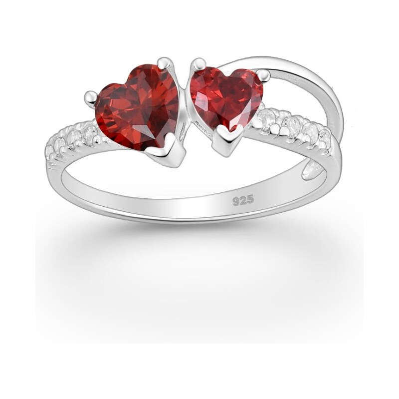 Strieborný prsteň Amoretta – dvojité srdcia ČERVENÝ 66799200