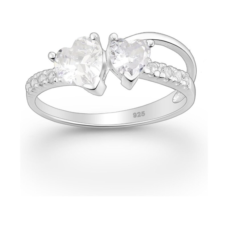 Strieborný prsteň Amoretta – dvojité srdcia BIELA 66799201