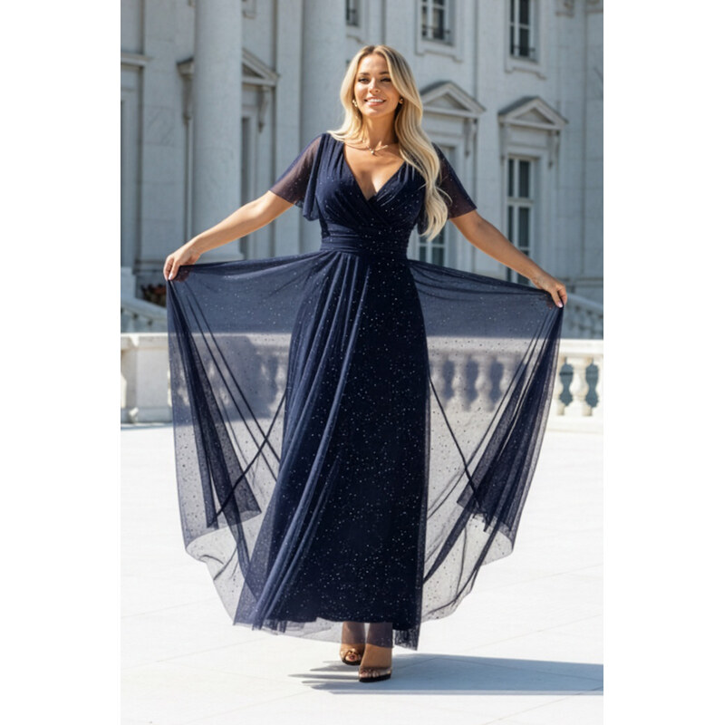 miadresses.sk Tmavomodré tylové šaty s trblietkami 66862923