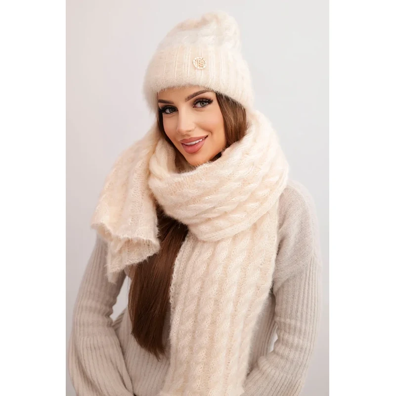 Polski Dámsky set čiapka a šál s ozdobou ecru 66799663