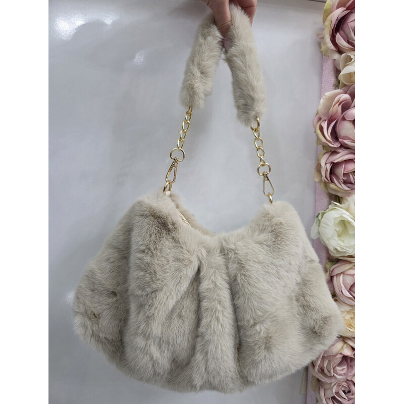 E-shop Katrins Fashion Kožušinová béžová trendy kabelka na plece