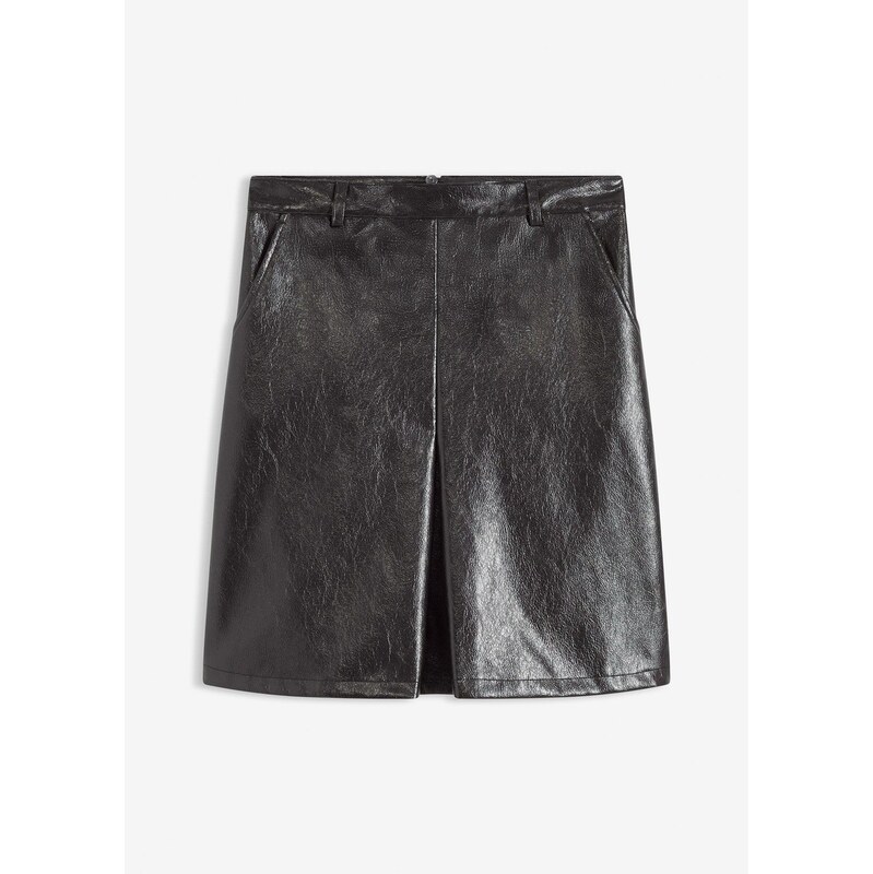 bonprix Sukňa so záhybmi z imitácie lakovanej kože, farba hnedá 66804692