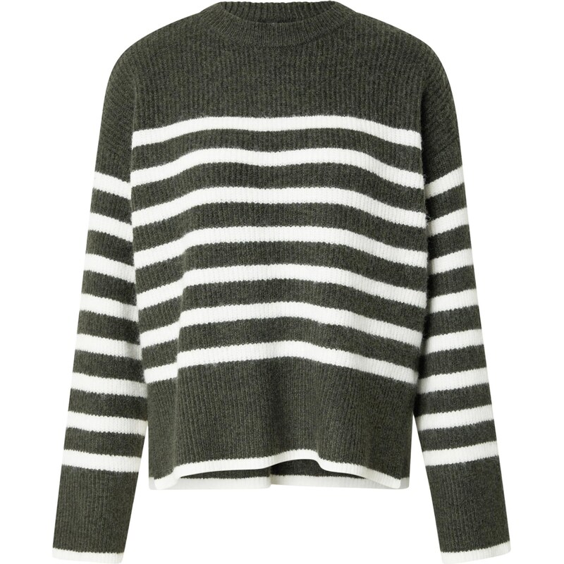 PIECES Sveter PCLINE tmavozelená / biela 65895592