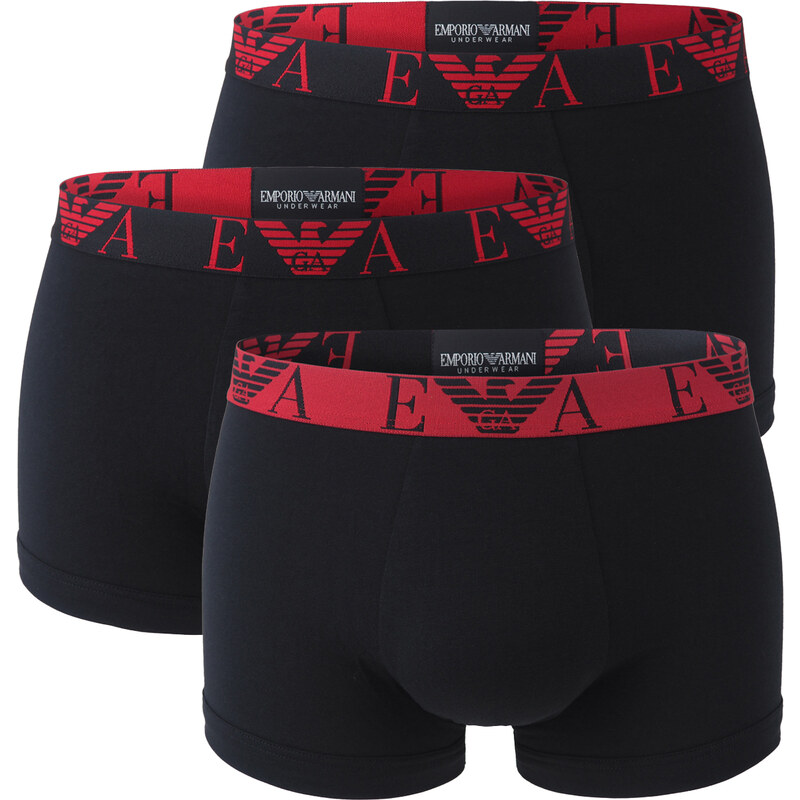 EMPORIO ARMANI - boxerky 3PACK stretch cotton Eagle logo black / red 66804734