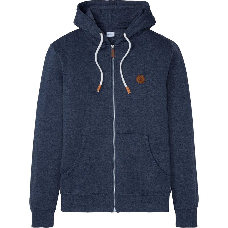 bonprix Mikinová bunda s kapucňou a koženkovými detailmi, farba modrá 48958230