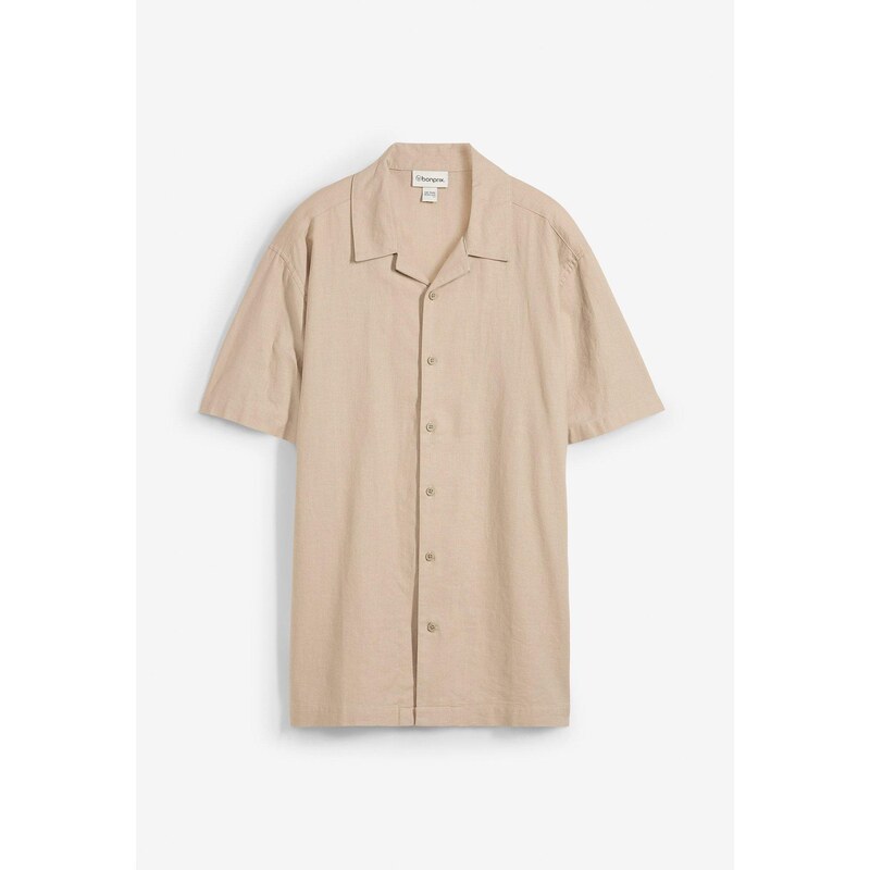 bonprix Košeľa s krátkym rukávom, Loose Fit, farba béžová 63478452