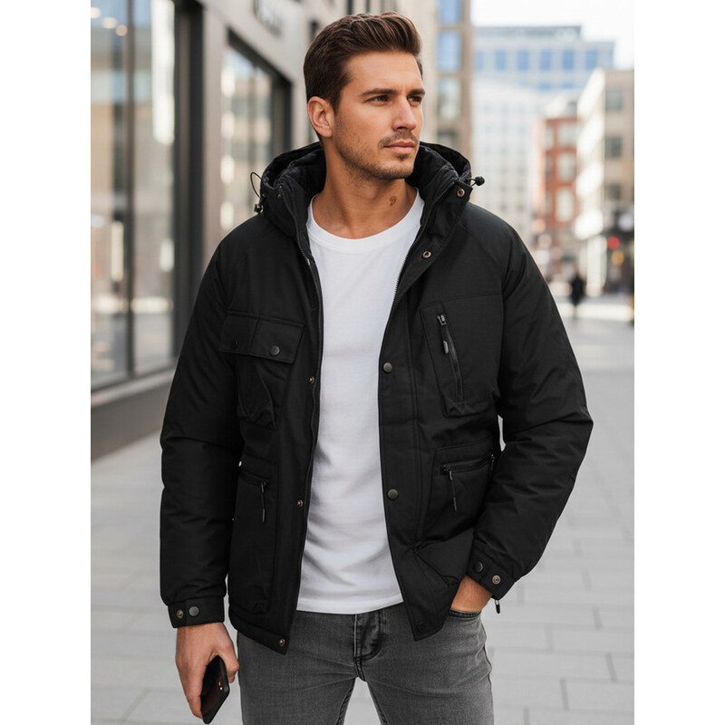 BASIC Čierna pánska zimná bunda s kapucňou TX5108 66805989