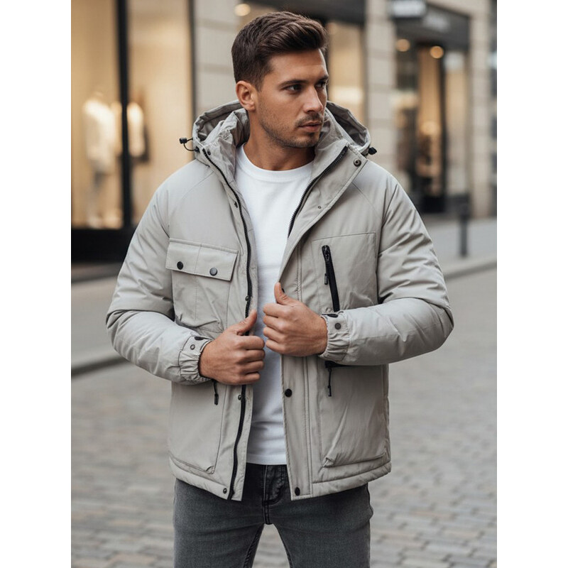 BASIC Sivá pánska zimná bunda s kapucňou TX5107 66805990