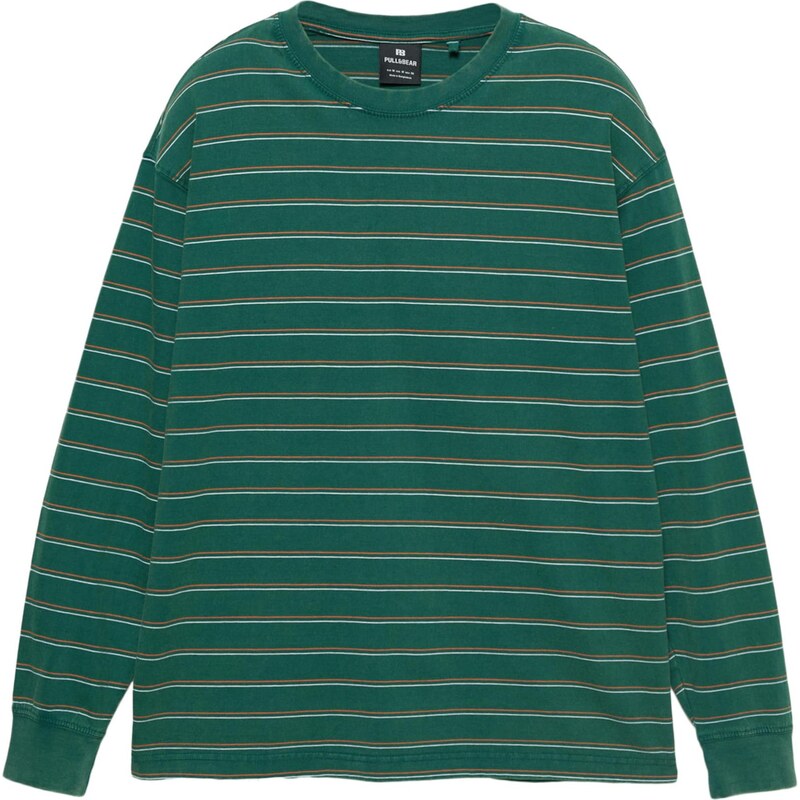 Pull&Bear Tričko tmavozelená / oranžová / biela 66809269