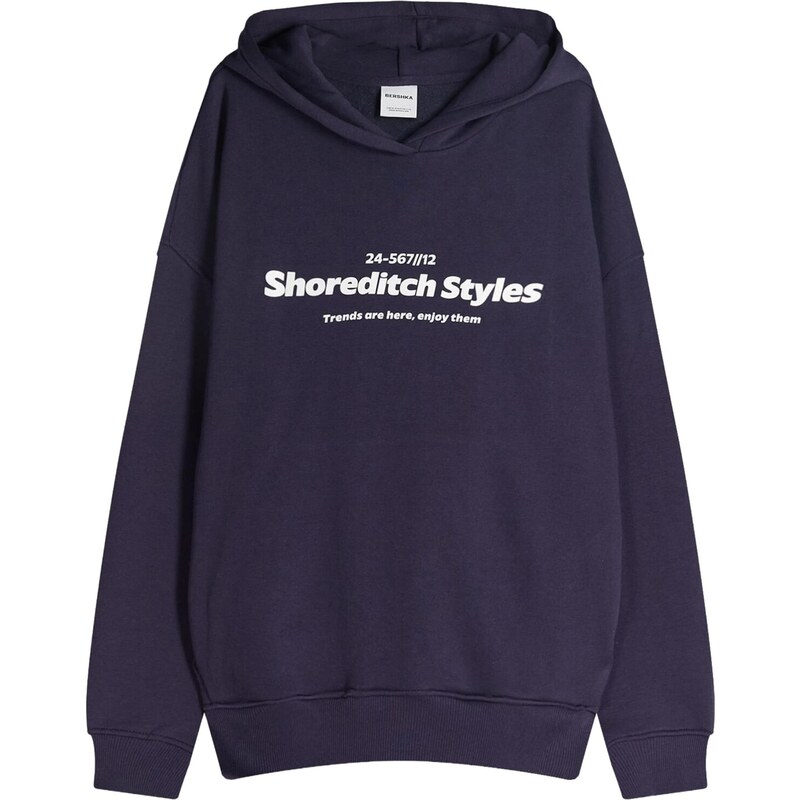 Bershka Mikina námornícka modrá / biela 66809356