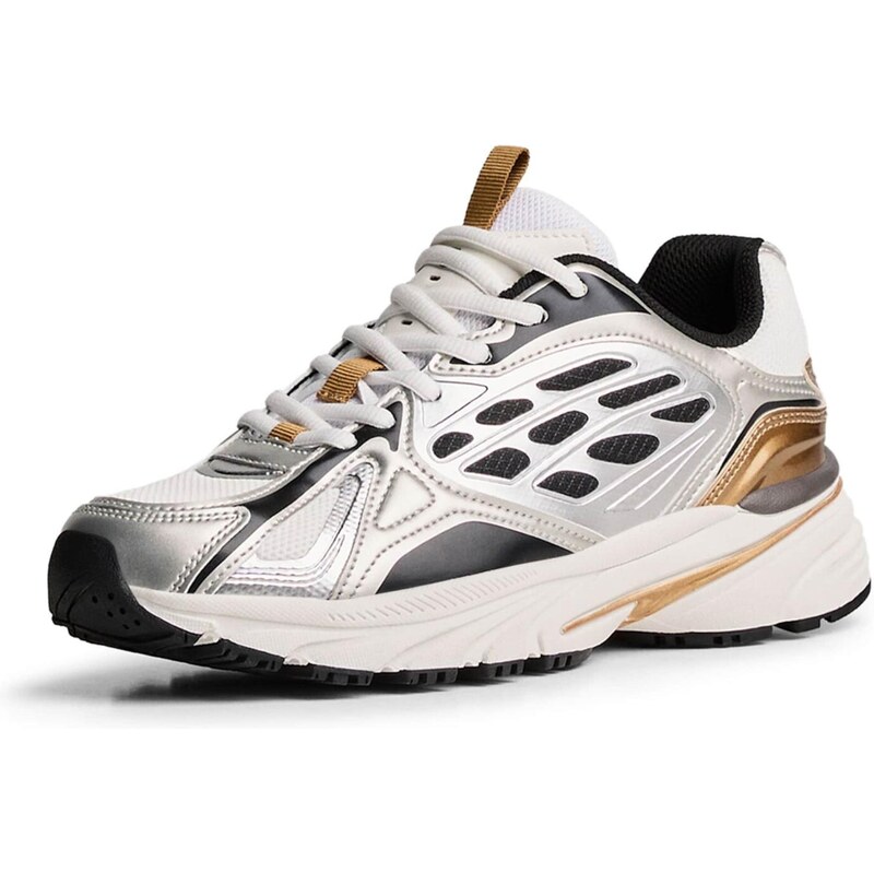 Bershka Nízke tenisky zlatá / čierna / strieborná / biela 66809417