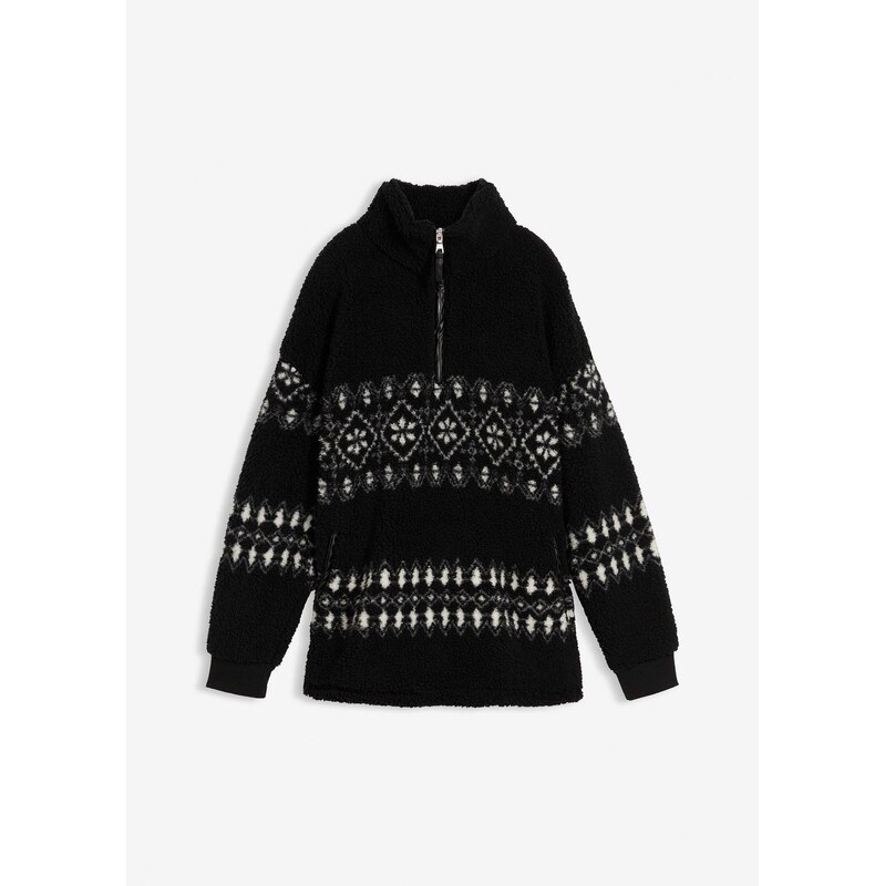 bonprix Kožušinková flísová mikina, farba čierna 66814731