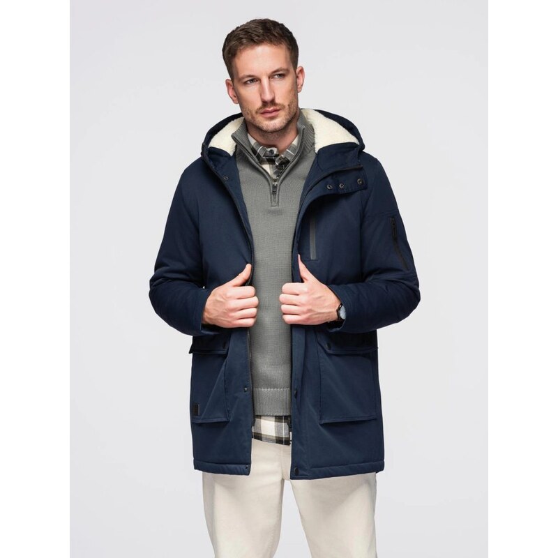 Ombre Clothing Teplá bunda pre pánov v modrej farbe V6 OM-JAHP-0302 66816538