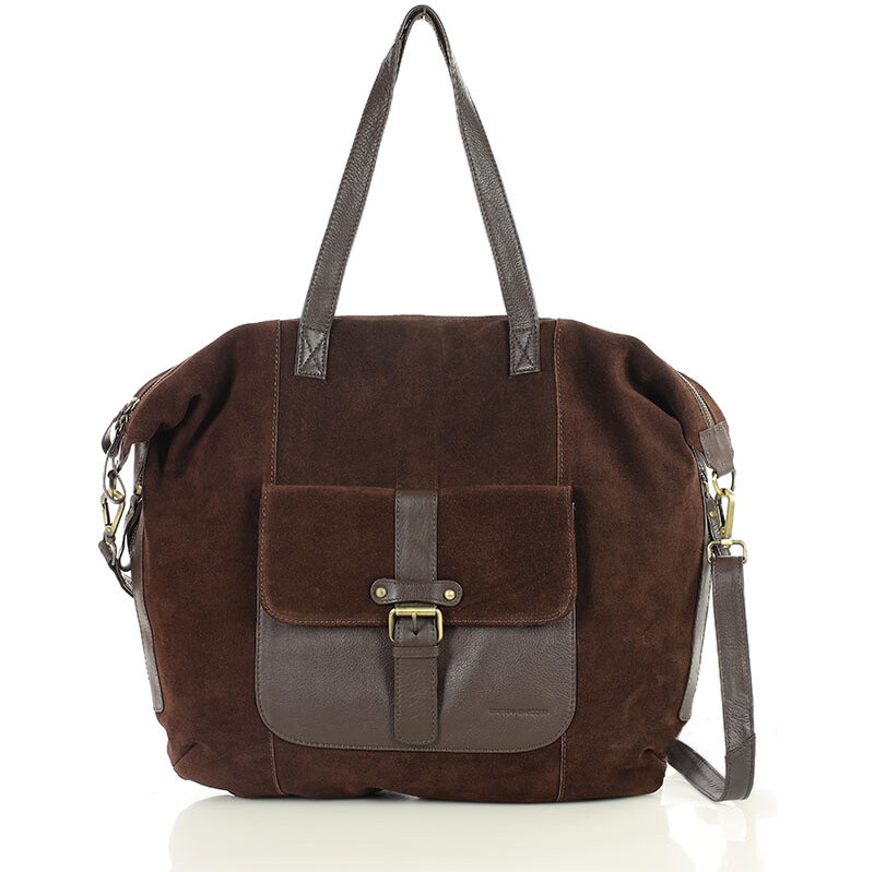 MARCO MAZZINI Veľká semišová kožená taška s vreckom | hnedá vs126cc 66820308