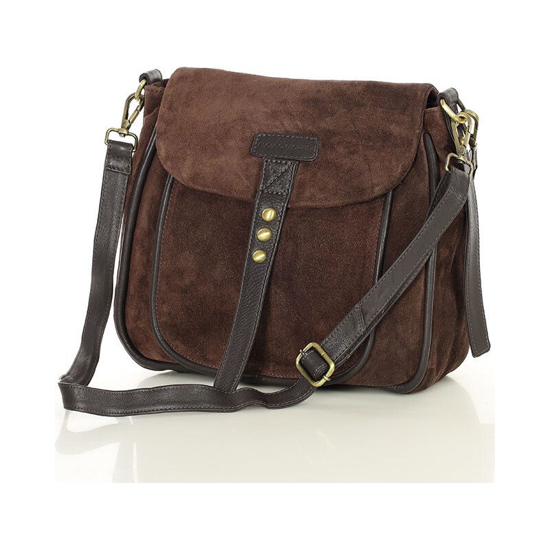 MARCO MAZZINI Semišová kožená taška cez rameno | tmavohnedá vs120cc 66820299