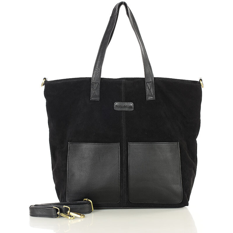 MARCO MAZZINI Veľká semišová shopper taška s vreckami | čierna vs123aa 66820303