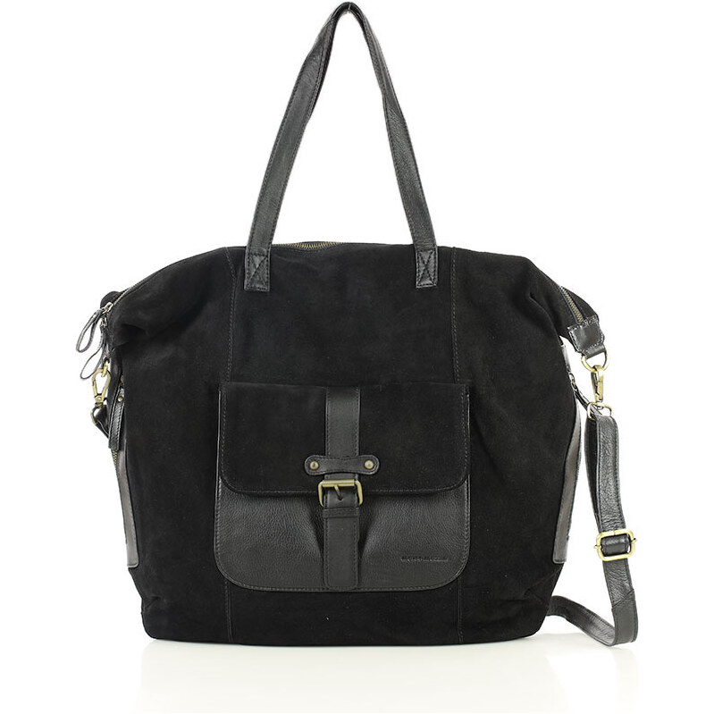 MARCO MAZZINI Veľká semišová kožená taška s vreckom | čierna vs126aa 66820304