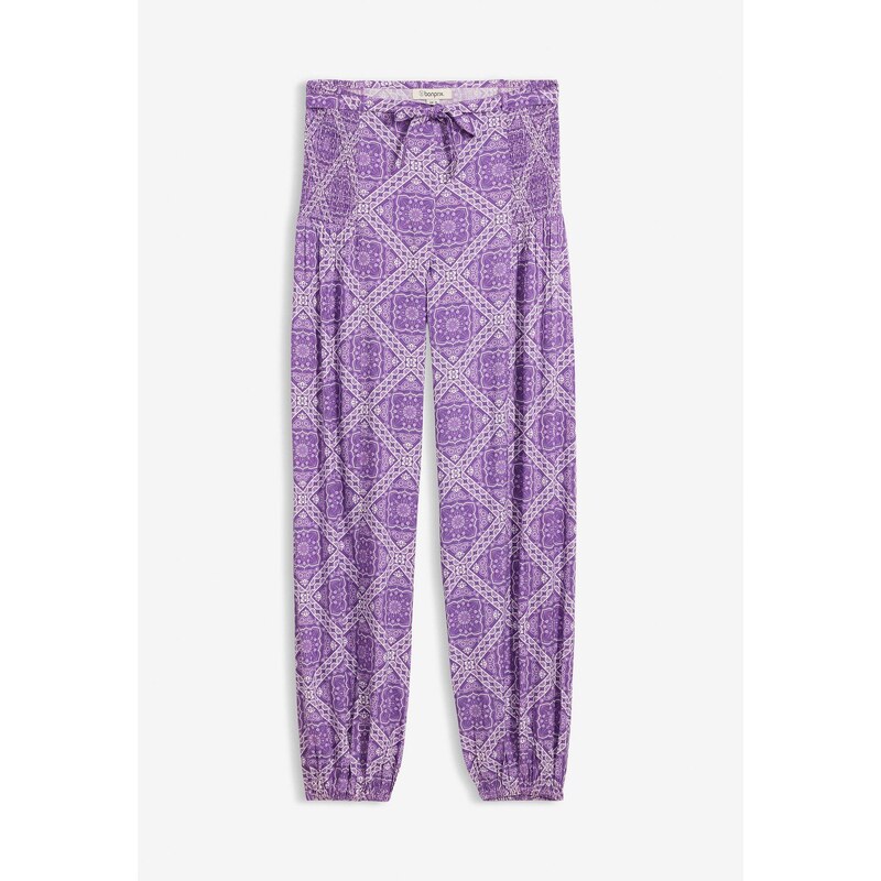 bonprix Nohavice bez zapínania z padavej viskózy, farba fialová 44742025