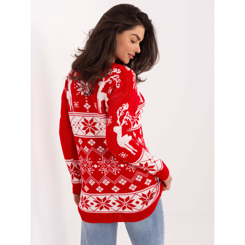 Italy Moda Červený vianočný sveter s motívom sobov 66824798