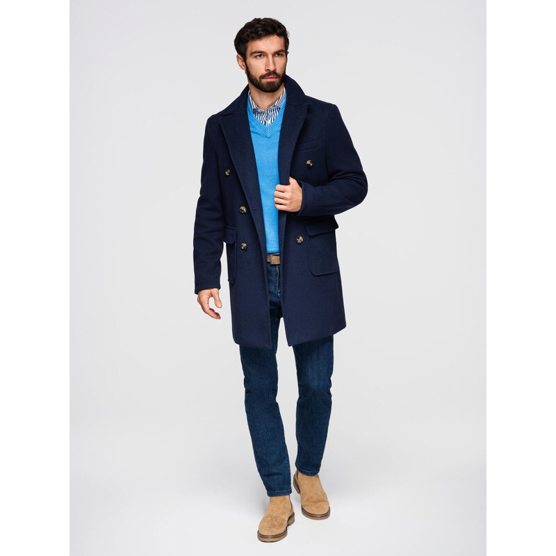 Ombre Mens double-breasted coat with decorative buttons - indigo 66256798