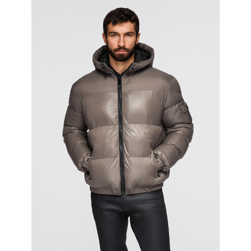 Ombre Warm mens puffer jacket with welts - dark beige 64783079