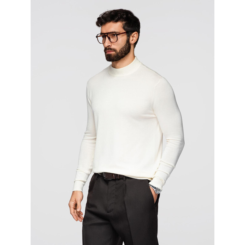 Ombre Mens knitted half turtleneck with viscose - cream 64785730