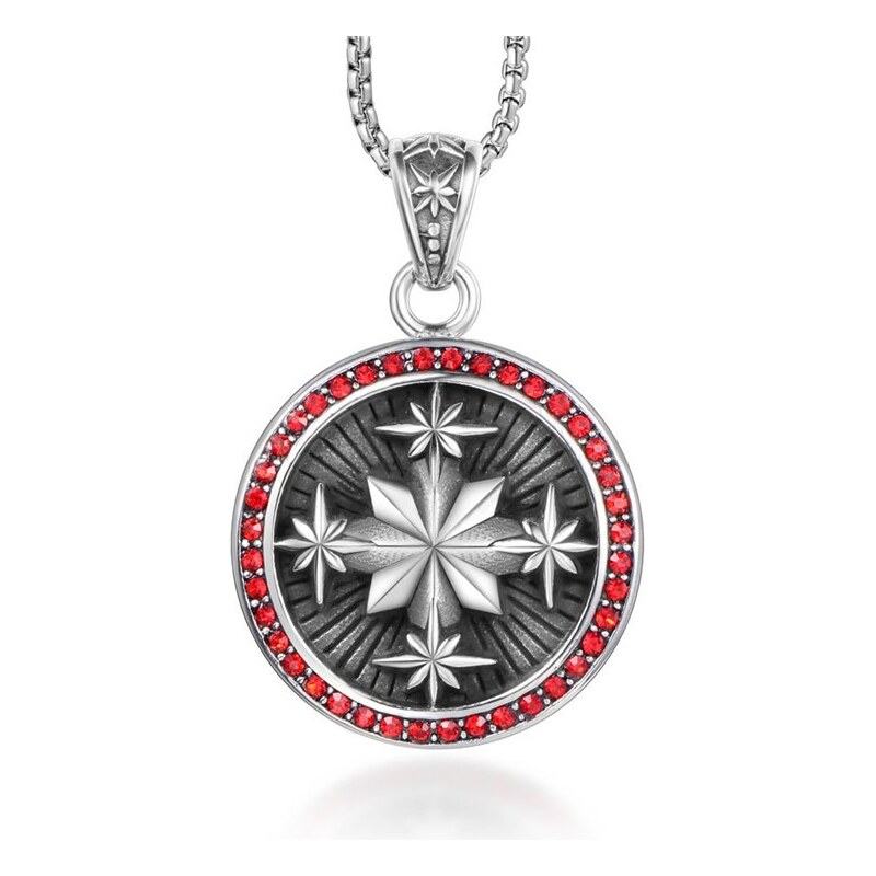 Impress Jewelry Oceľový prívesok Templárska hviezda s červenými 66839697