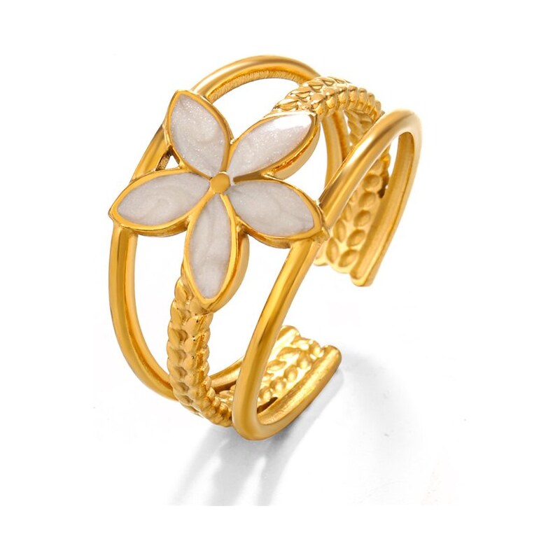 Titan Jewerly Dámsky nastaviteľný oceľový prsteň Biely kvet 66839705