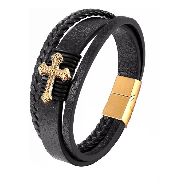 Titan Jewerly Pánsky náramok s oceľovým krížikom Zlatý 21 66839760