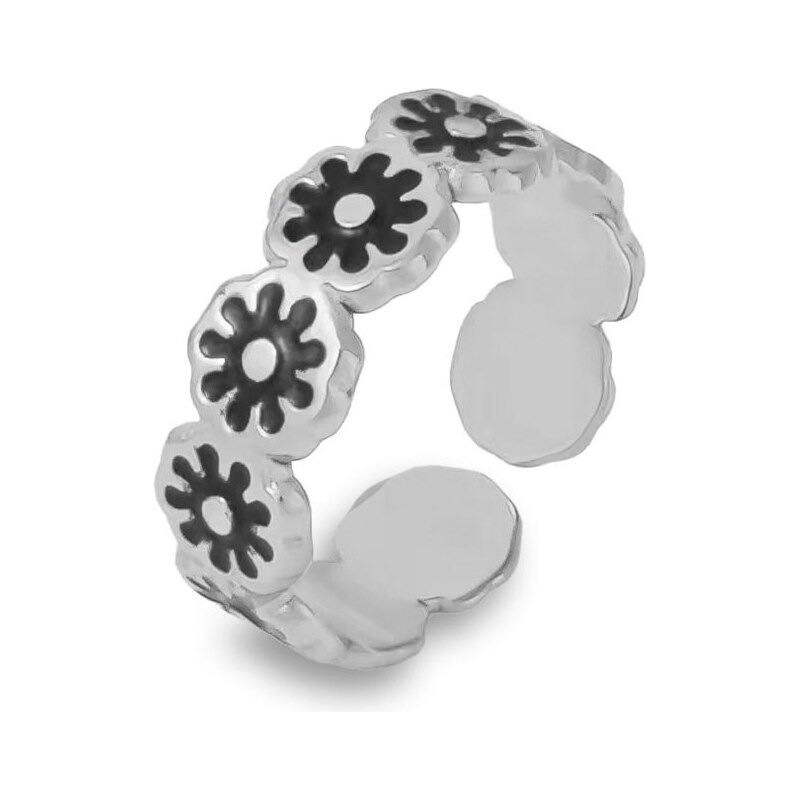 Titan Jewerly Dámsky nastaviteľný prsteň z ocele Flowers strieborný 66839757