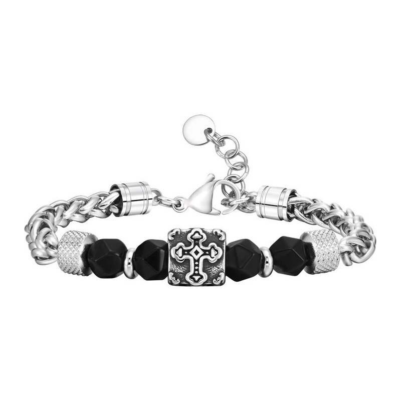 Impress Jewelry Oceľový náramok s krížom – Black Beads Edition 66839770