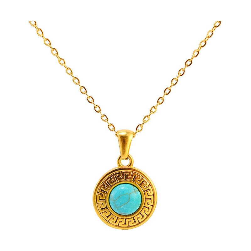 Impress Jewelry Zlatý oceľový náhrdelník s prívesok Meandra s Tyrkysom 66839830