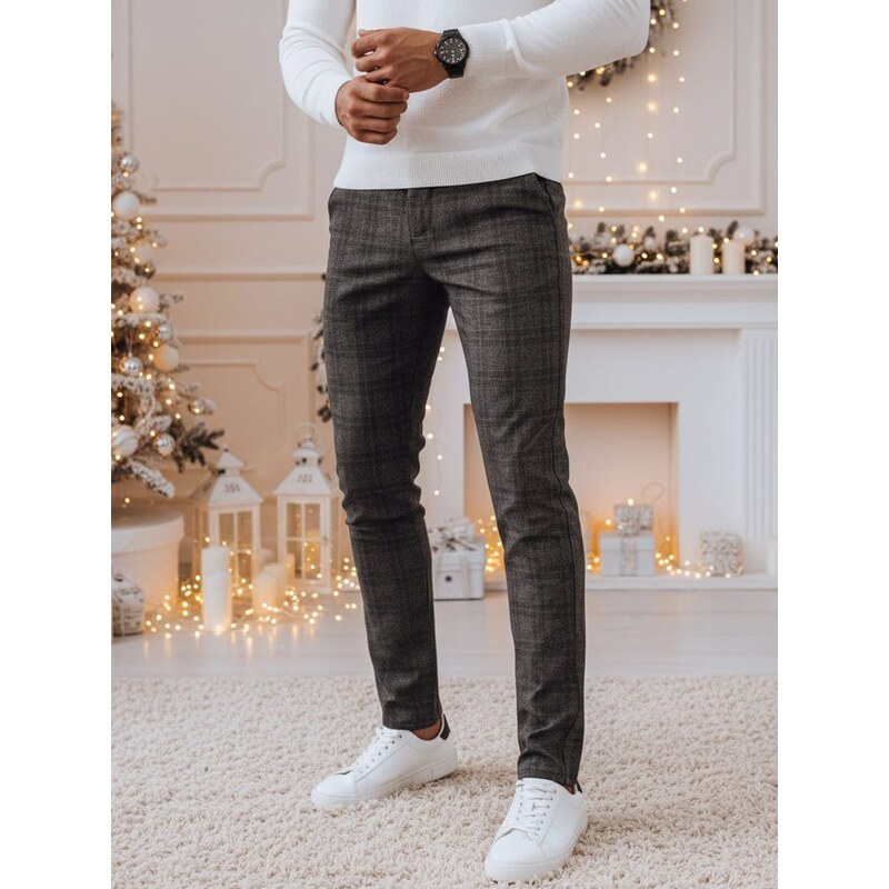 Dstreet Štýlové grafitové nohavice s karovaným vzorom 52434274