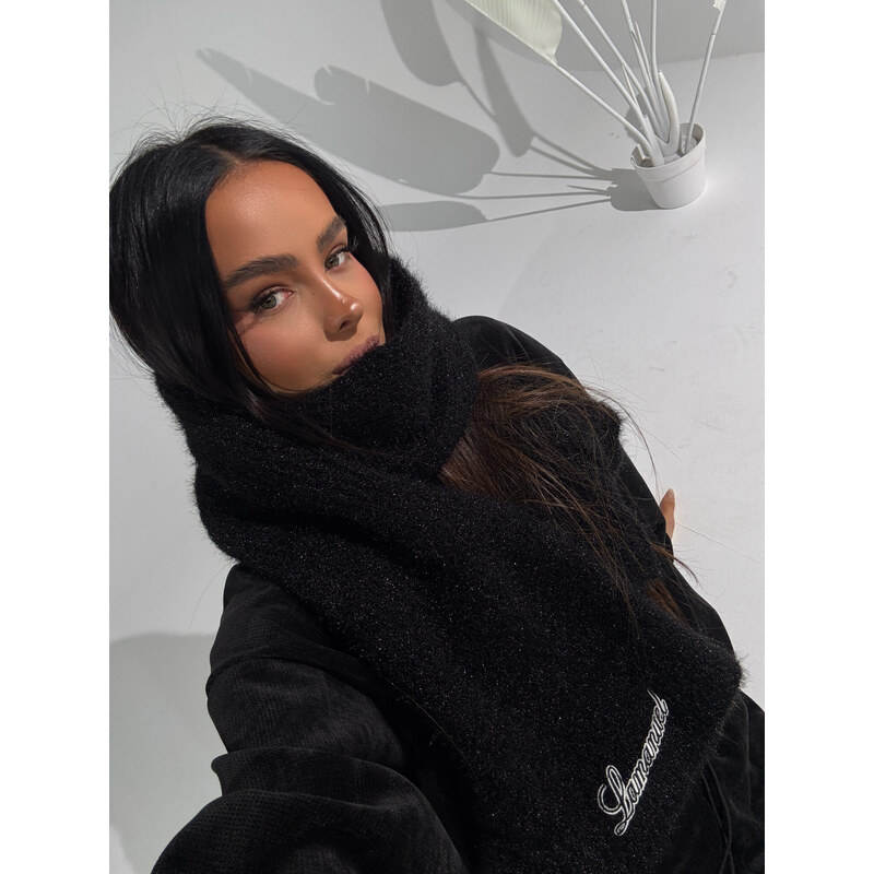 LaManuel Dámsky zimný čierny šál s jemnými trblietkami SNOWY 66840757