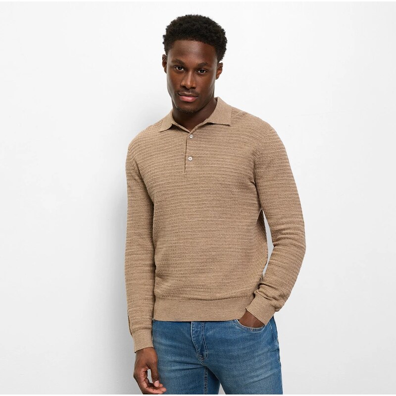 Pánsky béžovohnedý bavlnený pulóver OLYMP 66841051