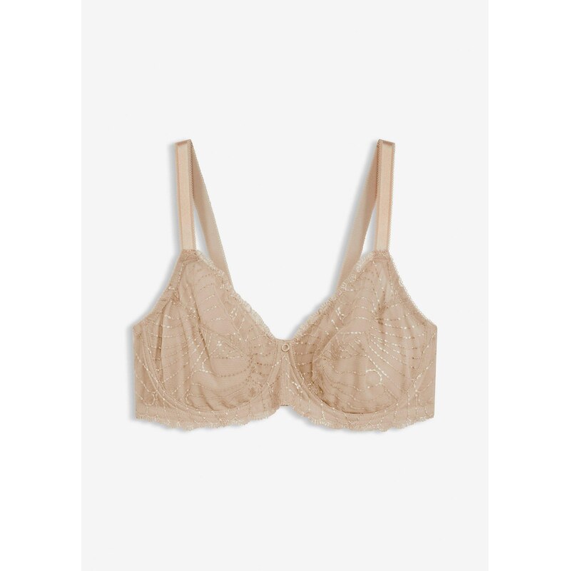 bonprix Zmenšujúca podprsenka s lesklou výšivkou, farba béžová 66841337