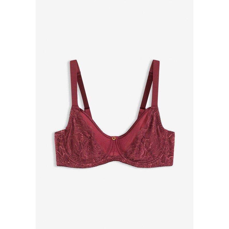 bonprix Podprsenka s kosticami s jemnou čipkou, farba červená 67034367